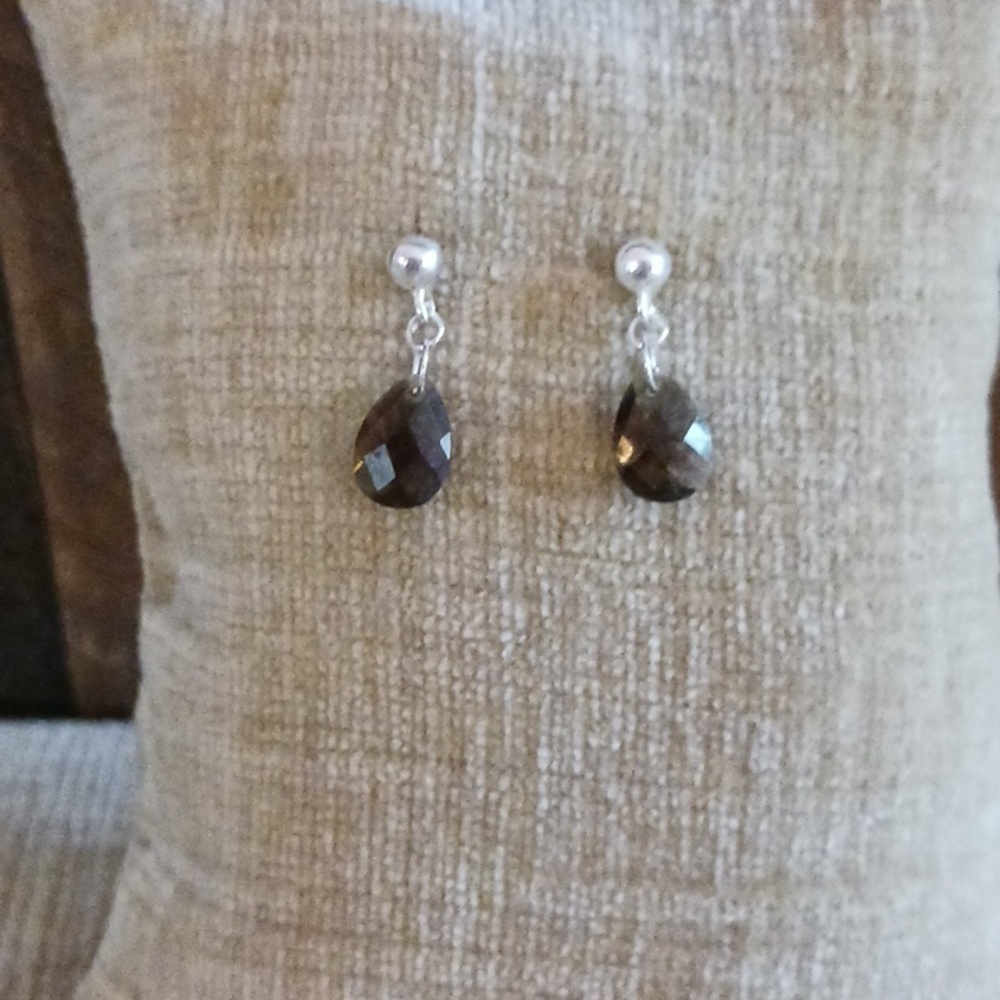 Silver Tone Topaz Faceted Tear Drop Post Earrings